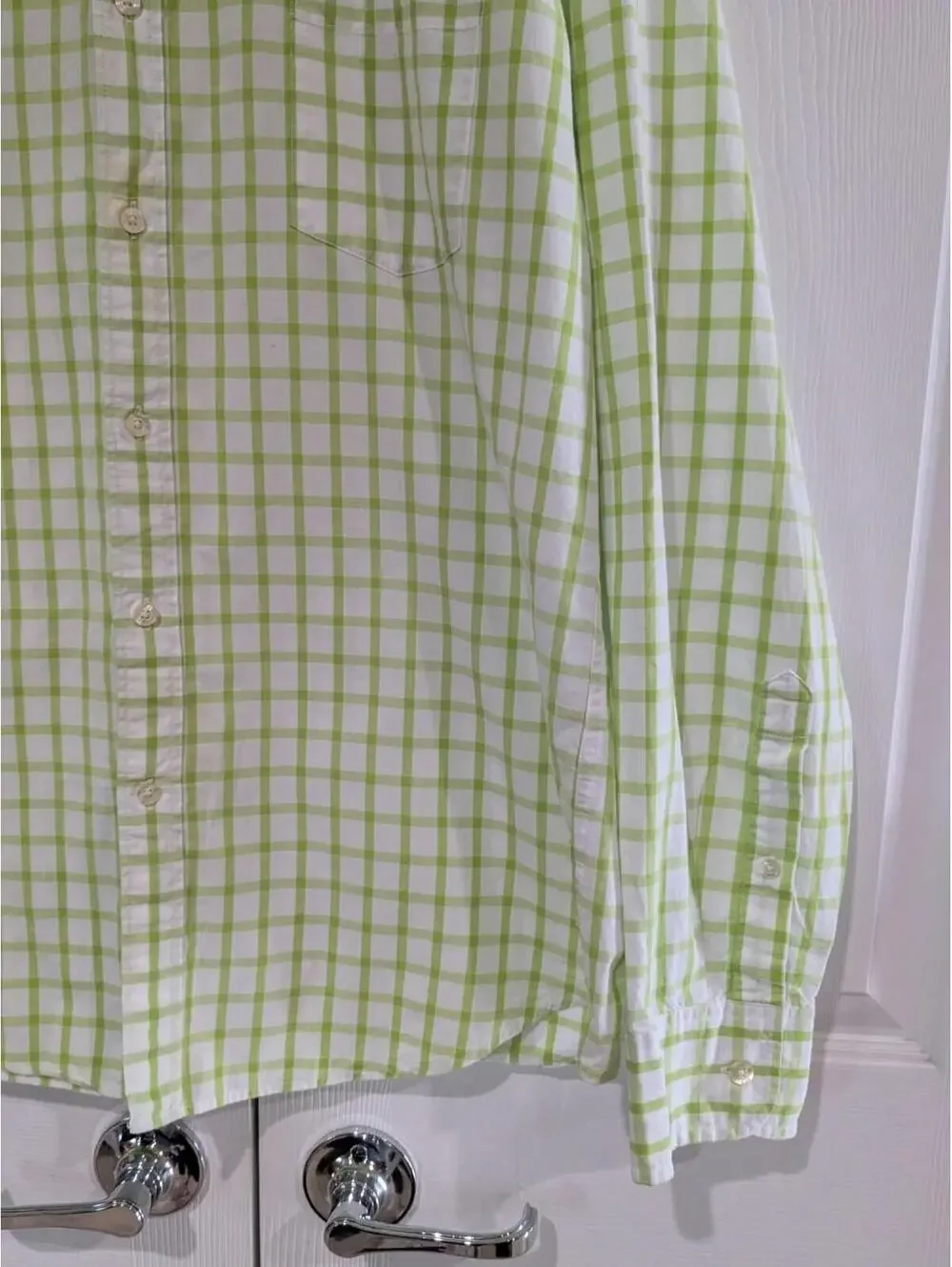 J. Crew Men's Long Sleeve Button Down Shirt, Lime Green White, Size XL, Cotton